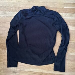 Sheln Black Ribbed Mock Neck‎ Long Sleeve Top Minimalist Chic Blouse M.
